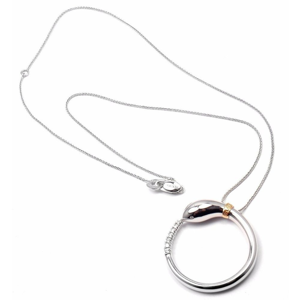 New! Authentic Damiani Infinito 18k White Gold Diamond Snake Pendant Necklace​